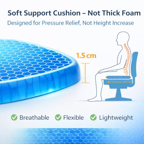 Image of Ultra-Soft Jelly Gel Seat Cushion for Office Chair & Driving - Honeycomb Silicone Cooling Pad for Tailbone & Sciatica Pain Relief - Ergonomic Support for Car & Home (Black) (Square)
