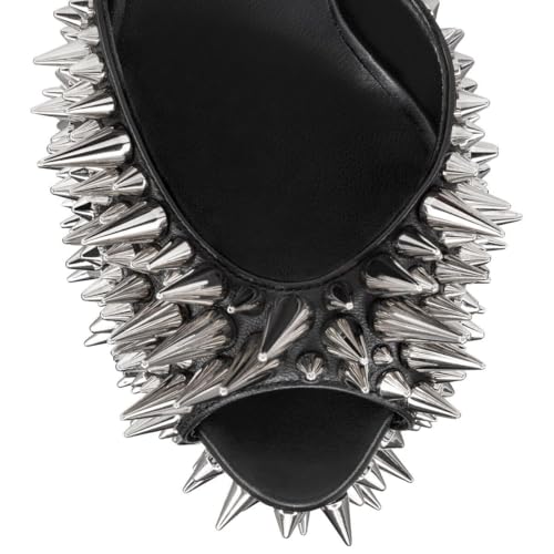 FSJ Women Spiked High Heel Sandals with Studded Ankle Strap Peep Toe Platform Chunky Rivets Heel Sexy Night Club Party Shoes Size 4-16 US2