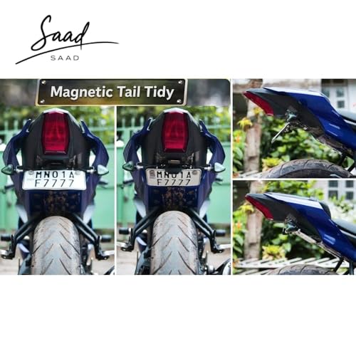 Image of SAAD Magnetic Foldable Tail Tidy | Universal Number Plate Holder | For R15 V2, V3, V4, MT15, etc| Heavy Metal | Adjustable Fender | Black Finish | Easy Install | Bike Accessories | NOT for DUKE Models