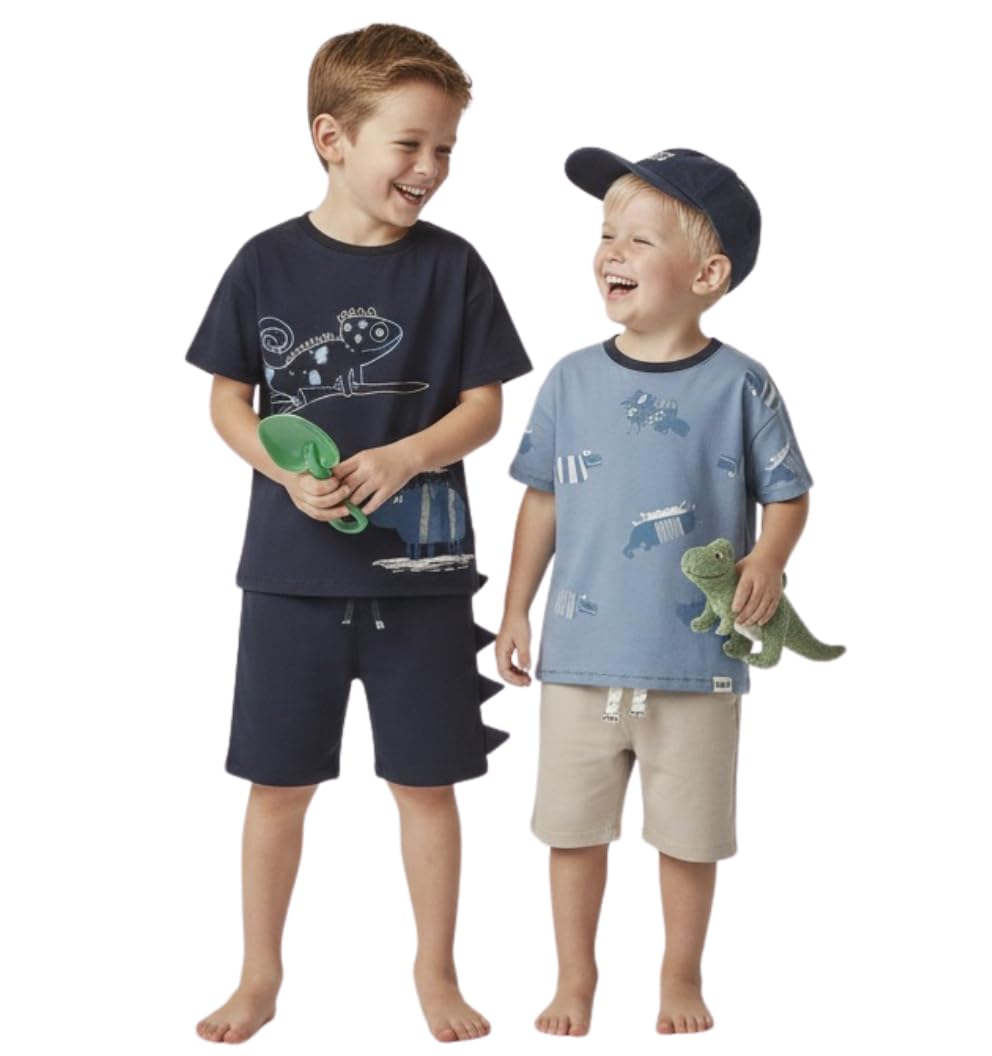 MOYO 4er Set Kinder T-Shirts & Shorts Chameleon – Baumwolle BCI, Öko-Tex – Dino & Safari unisex