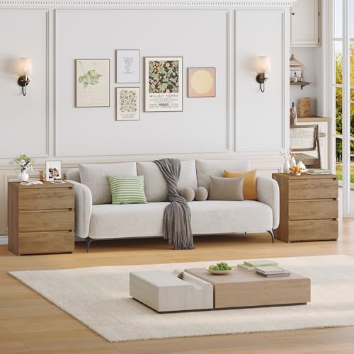 Image of FOTOSOK Nightstand Set of 2 Nightstand with 3 Drawers, Bedside Table Night Stand for Bedroom with Cut-Out Handle, Sofa Side Table 3 Drawer Nightstand for Bedroom, 17.7W*15D*21.7H, Wooden Grain