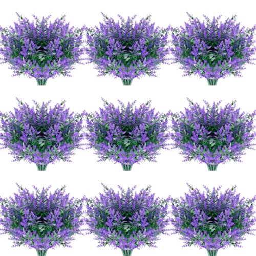 JEMONG 20 Bundles Artificial Lavender Flowers Outdoor UV Resistant Fake Flowers No Fade Faux Plastic Plants Garden Porch Window Box Decorating (Purple)