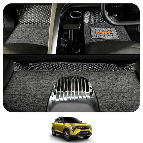 Image of CONTINENTAL [Butterfly 7D XUV 3XO Car Mats] Luxury 7D Car Floor Mats for Mahindra XUV 3XO (Model 2024-2026) || Scratchproof & Waterproof XUV 3XO 7D Car Mats || Color - Black & Silver