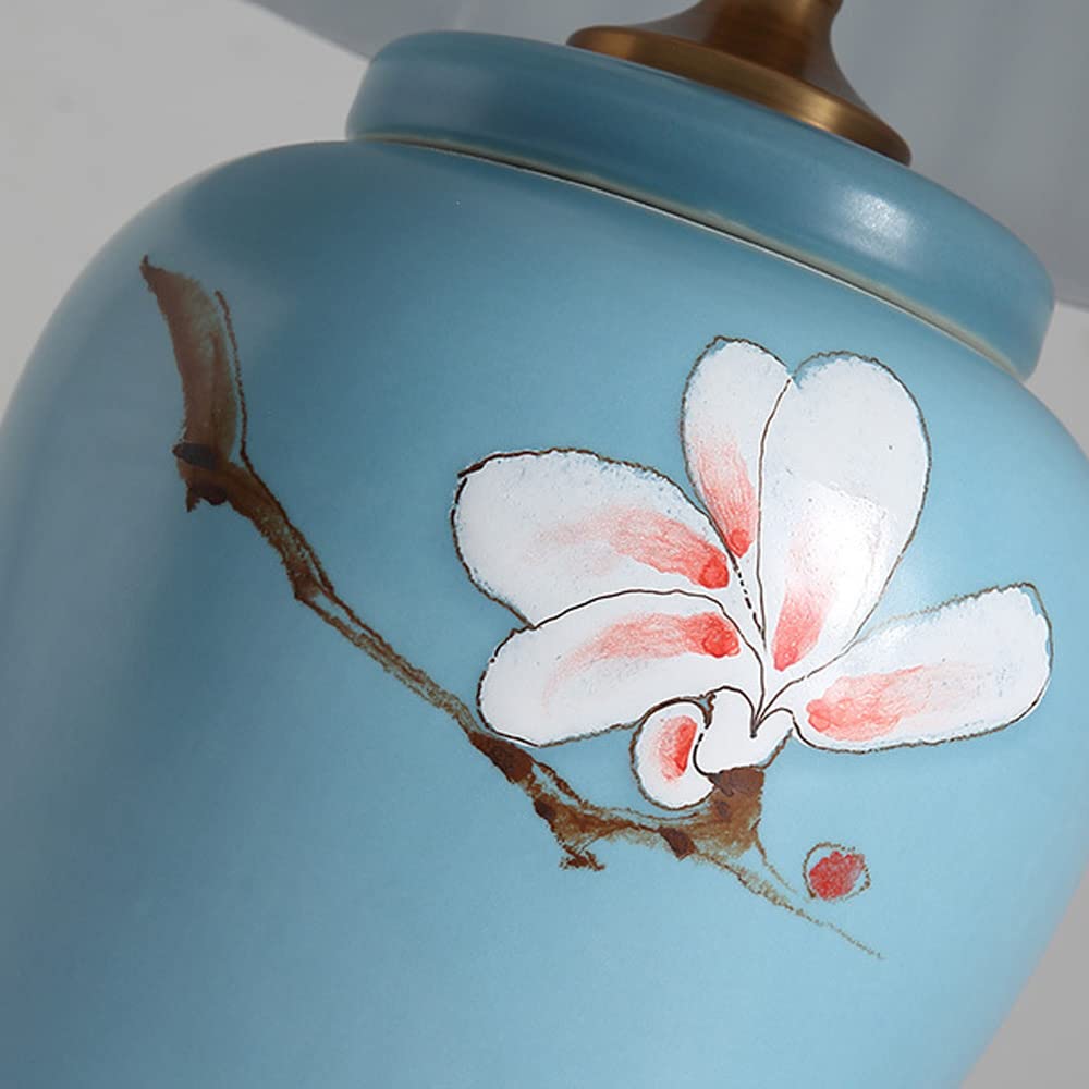 Lampada da tavolo in ceramica con orchidea dipinta Lampada da comodino tradizionale cinese Lampada da comodino in ceramica smaltata blu Lampada da tavolo per ufficio soggiorno Decorazione