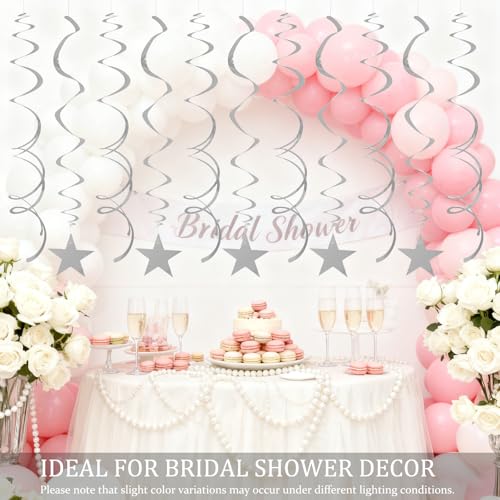 Image of 40Pcs Silver Star Hanging Swirls Party Decorations Plastic Spirals Streamers Foil Ceiling Decor for Birthday Bridal Showers All Kinds of Parties Classroom Home Party Favors