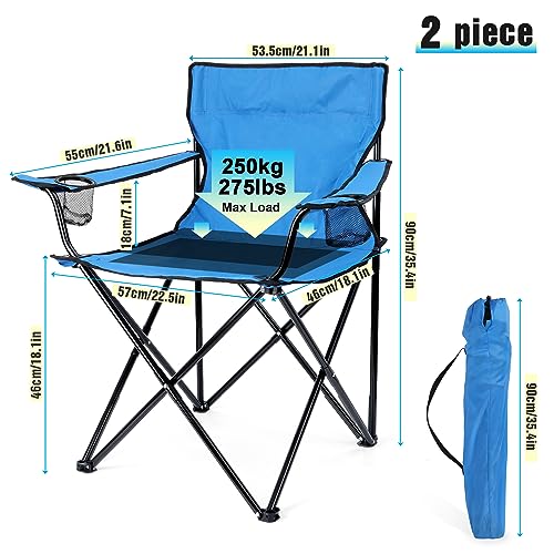 Image of HaSteeL Foldable Camping Chair Set of 2, Folding Camp Chairs & Carrying Bags for Adults, Portable for Lawn, Outdoors, Fishing, Hiking, Travel, Picnic, Beach, Oversized & Supports 275lbs (Blue)
