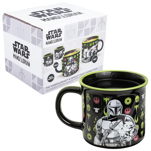 Paladone Star Wars The Mandalorian and Grogu Heat Change Mug 350ml Ceramic HeatReactive Symbols Officially Licensed