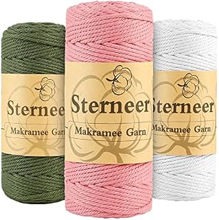 Przędza do makramy, 3 mm x 300 m, gwiazdy, 3 sztuki przędzy bawełnianej, trzy kolory, sznurek do makramy, DIY, do wiszących kwiatów, dekoracji, zasłon, drzwi (B)