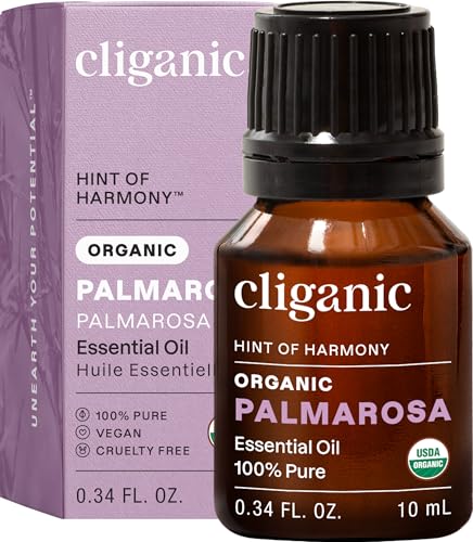 Cliganic Organic Palmarosa Essential Oil 100% Pure Natural Undiluted (10ml) for Aromatherapy | Non-GMO Verified