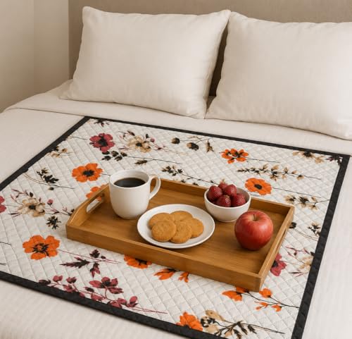 Image of Homerz Premium Reversible Bed Server | 30x30 Inch Quilted Waterproof Fabric | Foldable Dining Mat for Bed, Sofa & Floor Use (Geopop, 30x30)