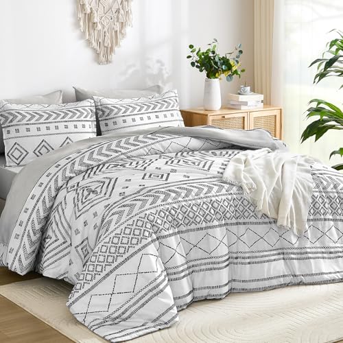 Yiran White Comforter Set Queen Size, 7 Piece Boho Aztec