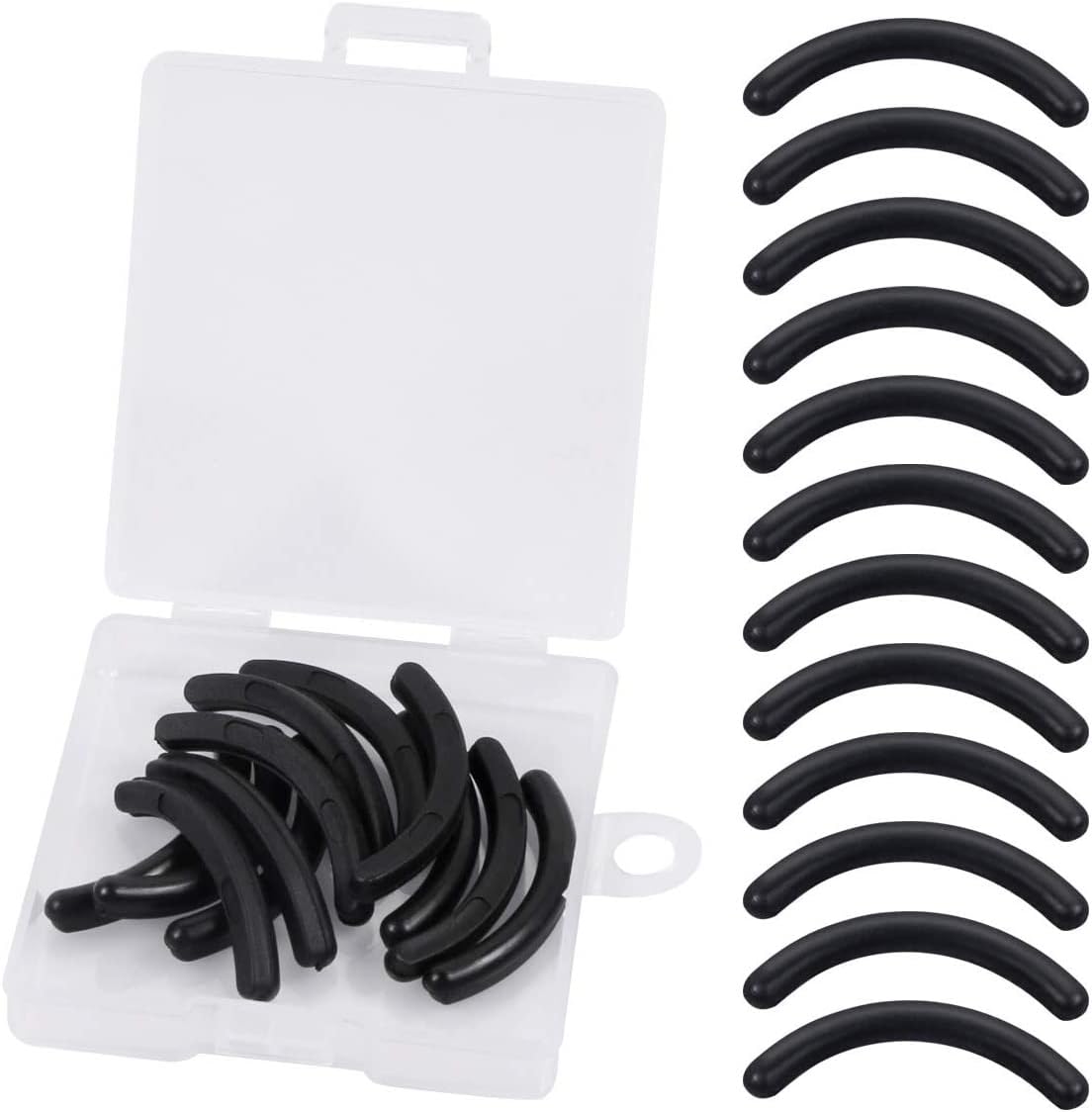 Curler Refills Eyelash Curler Refill Pads Silicone Rubber Curler Replacement Refills Pads for Universal Eyelash Curler with a Clear Storage Box, Black, 12 Pcs