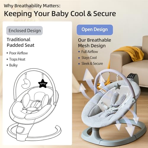 Image of VaVaSoo Baby Swing Up to 26lbs, Baby Swings for Infants (Light Grey)