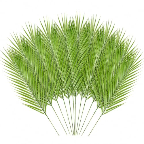 ZADL 12 Pack Artificial Palm Leaves, 17 Inch Faux Tropical Palm Fronds with Bendable Stems, Realistic Greenery for Hawaiian Luau, Jungle, Safari, Beach, Wedding and Home Decor