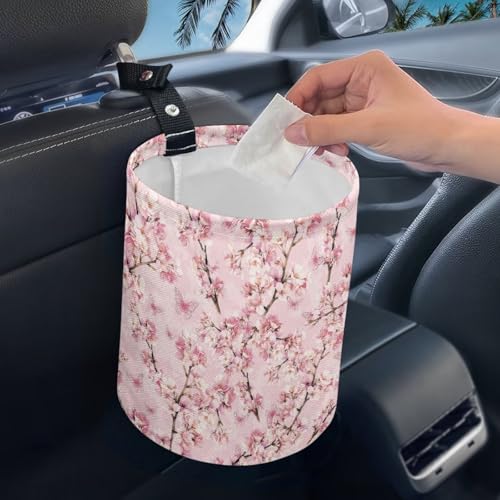 Image of Cherry Blossom Pink Car Trash Can, 3L, 1 Count - Multi-Purpose, Waterproof, Leak-Resistant, Easy to Clean, Car Interior Decoration