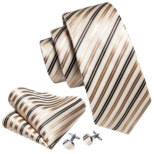 Image of YOHOWA Men Plaid /Striped Ties Set Silk Business Wedding Formal Fashion Necktie and Pocket Square Cufflinks Set