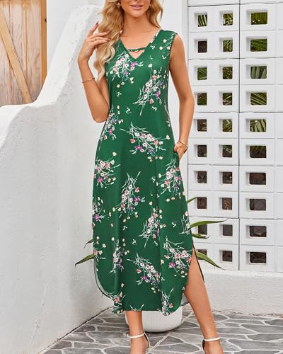 Image of Honwenle Women's Summer Maxi Dress 2 Piece Outfit Sleeveless Loose Split Dresses with Cover up Casual Formal