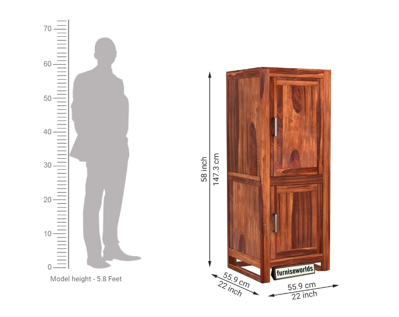 Image of Sheesham Wood Wardrobe with 2 Door and 4 Shelves Storage for Bedroom Wooden Almirah for Clothes for Living Room Bedroom Home, Solid Wood Furniture (Honey Oak)