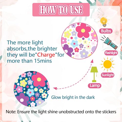 Glow in The Dark Y2k Cute Flowers Wall Decals,Glowing Luminous Colorful Floral Wall Stickers Colorful Removable self-Adhesive Preppy Hippie Stickers for Girls Bedroom (Lovely Color) by HSDSH - Used condition - Image 3