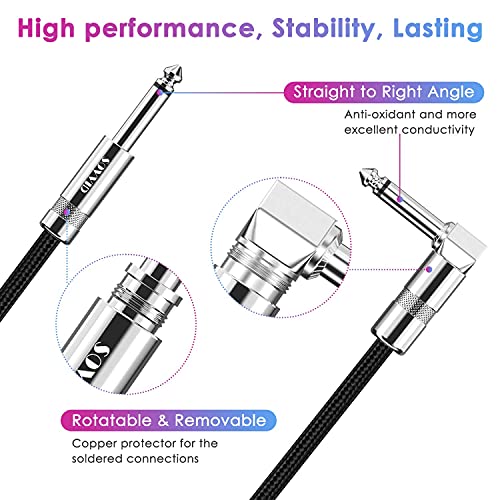 Image of Guitar Cable 6FT Instrument Cord for Electric Bass Guitar, Keyboard - 1 /4 Inch Right Angle AMP Cable, Black