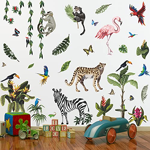 Vinilos Decorativos Animales Salvajes con Plantas Verdes