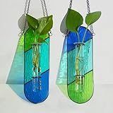 Hewory Stained Glass Plant Propagation Hanging 2 Pcs Propagation Station Planters for Window Decor - Unique Hydroponic Propagated Plant Holders for Kitchen Gifts for Mom