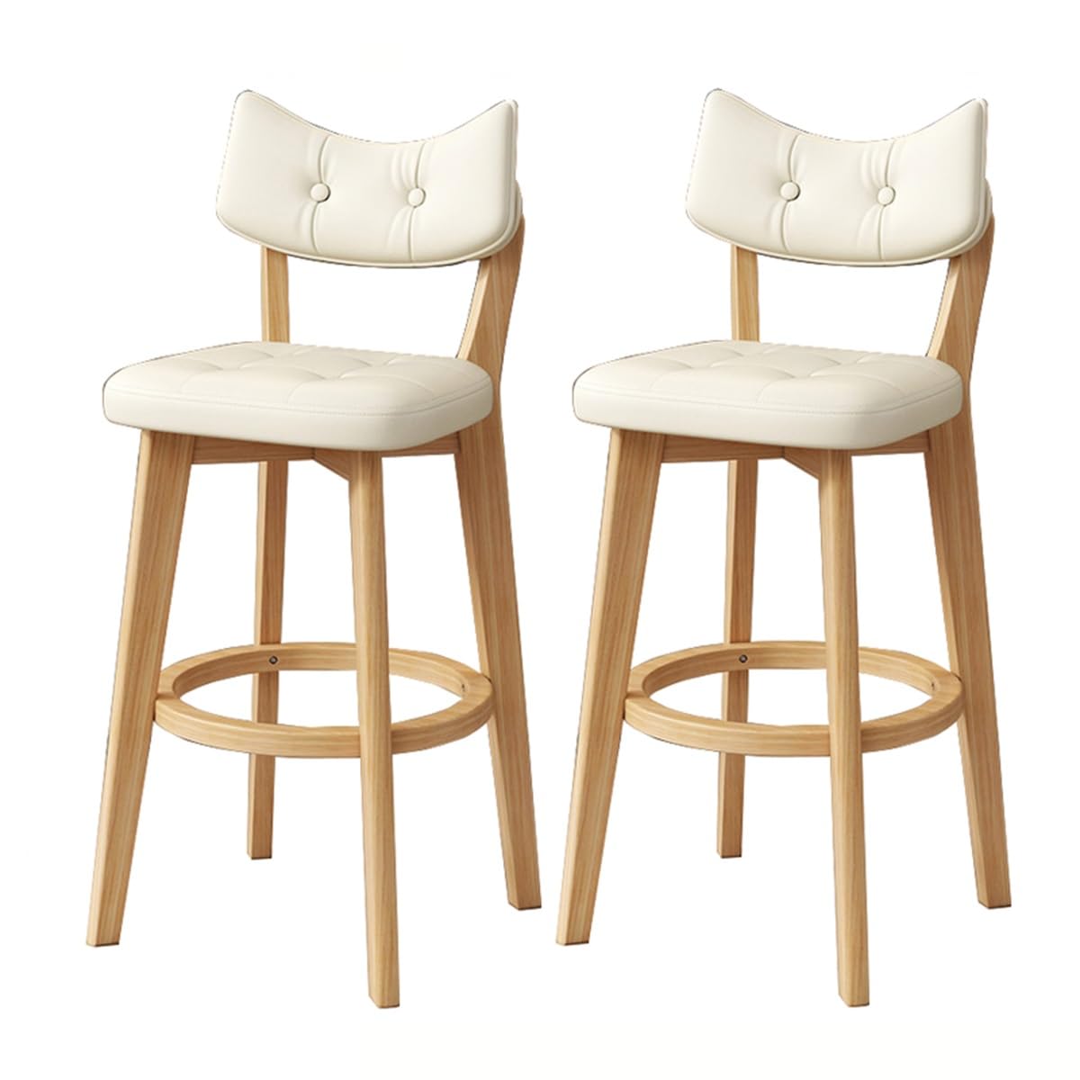 Tabouret de bar bois courbé d'ébénisterie et assise rembourrée en similicuir x2