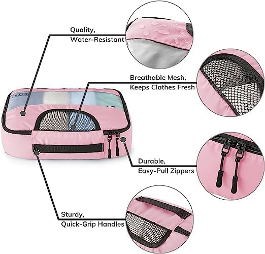 Image of Lyrovo 6 Pcs Packing Cubes Travel Accessories for Toiletry Organizer Bag (PINK)