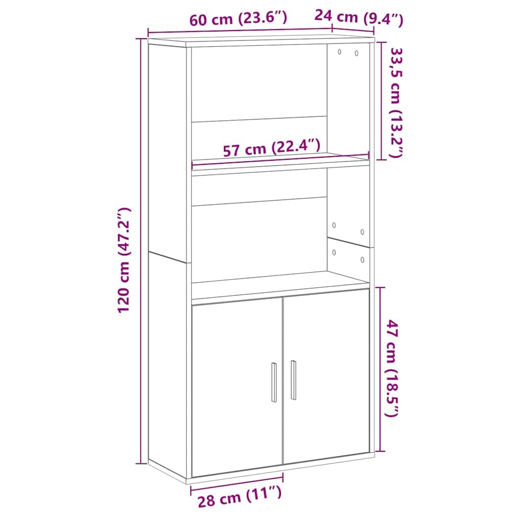 Regał na książki dąb wędzony 60 x 24 x 120 cm, materiał drewnopochodny z drzwiami i miejscem do przechowywania do salonu, gabinetu, korytarza, biblioteki, przechowywania, ścianka działowa