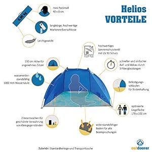 outdoorer Strandmuschel Helios - ideale Reise-Strandmuschel, UV Schutz 80, Mini-Packmaß, Strandzelt, Sonnenschutz & Windschutz für den Strand 3 Schnorchelmasken 51 Sonnenschutz Strand-Zelt mit UV-Schutz: UV 80 nach UV STANDARD 801 - äußerst hoher Sonnenschutz für dein Kind und dich!
Kleine Strandmuschel: Mini-Packmaß (40 x 8 x 8 cm) - ideale Reise-Strandmuschel für Koffer und somit Flugreisen
Vielfältig einsetzbares Sonnenzelt: Bietet nicht nur am Strand Sonnenschutz, Windschutz, Sichtschutz und Schatten - Sonnenmuschel auch für den heimischen Garten, den nahen See, Wanderungen und Strandspaziergänge gut geeignet