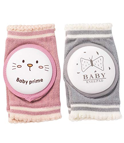 YoungVill Baby Crawling Knee Pads (2 Pairs)- Leg Protector for Toddler Boys and Girls - Pink and Grey