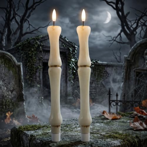 Halloween Bone Sculpture Flameless Taper Candles with 6H Timer
