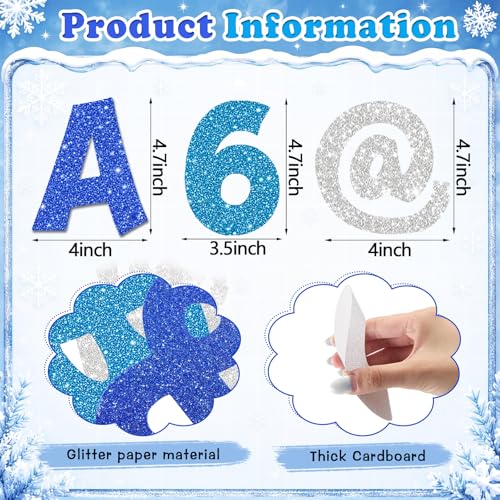 Image of Colarr 216 Pcs Glitter Bulletin Board Letters for Classroom Number Alphabet Punctuation Symbol Cutout 4'' Die-Cut Poster Letter with Adhesive Dot School Party Holiday Decor Display(Winter Color)