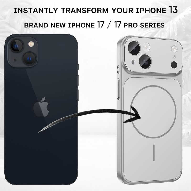 Image of SHINESTAR Converter Case for iPhone 13 | Premium Protective Mag-Safe Cover | iPhone 17 Pro / 17 Pro Max Series Style Design | in-Built Camera Guard | Wireless Charging Compatible - Silver