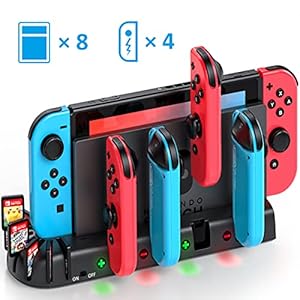 Switch Controller Charger Dock Station Compatible with Nintendo Switch Accessories & OLED Model Joycons, KDD Joycon Charging Dock Station with Upgraded 8 Game Storages, Game Accessories