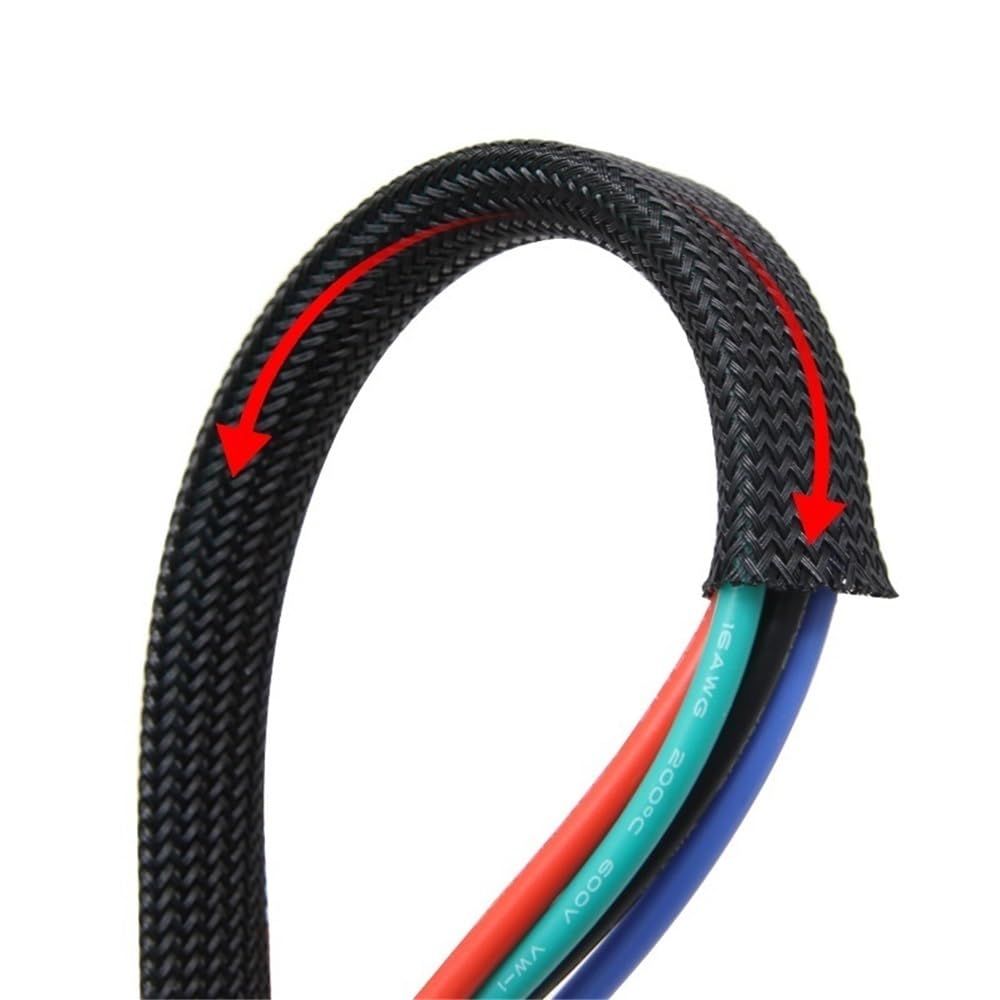 Manguitos de Manguera de Cable Trenzado, Cable de blindaje Rojo/Azul/Negro, Funda de bobinado de Cable Pet de 2/4/6/8/10/12/14 mm, Fundas de protección de Cables(Black,60mm)