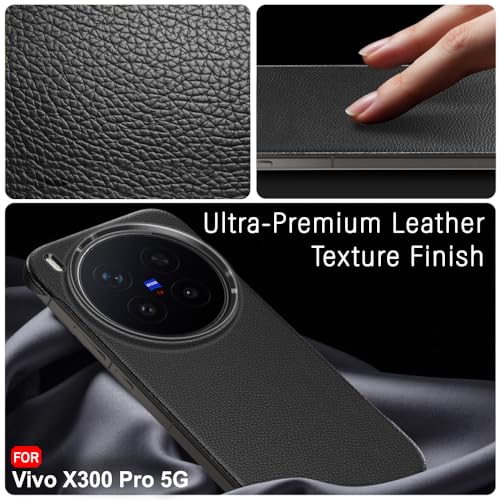 Image of TheGiftKart Hybrid Ultimate Slim Back Case Cover for Vivo X300 Pro 5G | Lightweight Profile | Hard Back Case Cover for Vivo X300 Pro 5G (PC & TPU, Metal Camera Ring, Leather Texture Finish, Black)