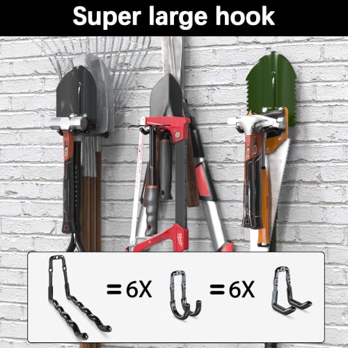 Image of 3-H Super Heavy Duty Garage Wall Hooks 18 Pack, One-Piece Construction Garage Wall Hooks, Garage Hanger & Organizer Wall Mount for Ladders, Bikes, Chairs, WeedEaters, Shovels, Garden Tools (Black)