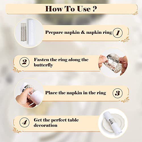 100 Pcs Premium Napkin Rings Laser Cut Foil Paper Napkin Holder for Wedding Party Dinner Table Decor,Special Events and Catering Services (Silver) - Image 4