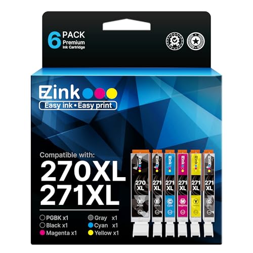 270 271 XL Ink Cartridges Compatible for Canon PGI-270XL CLI-271XL Combo Pack to use with Pixma MG7720 TS9020 TS8020 TS5020 TS6020 MG5720 MG5721 MG5722 MG6820 MG6821 MG6822 6 Color (PGBK,BK,C,M,Y,GY)
