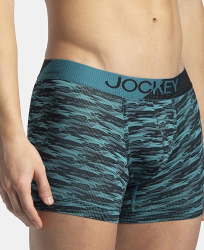 Image of Jockey MM08 Men's Microfiber Mesh Elastane Stretch Printed Performance Active Wear Trunk with StayDry Technology
