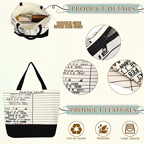 Sieral 2 Pcs Library Card Tote Bag Librarian Gifts for Women Book Lovers Gifts Reusable Canvas Cosmetic Bag for Women Friends Librarian Book Club Reading Lovers3