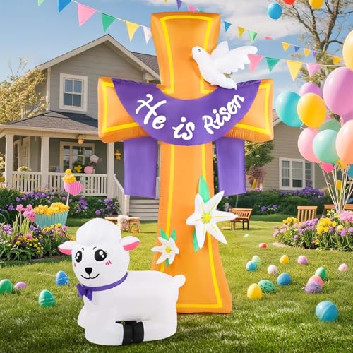 Décorations d'extérieur gonflables de Pâques 2m40 avec lys et colombe pour pelouse