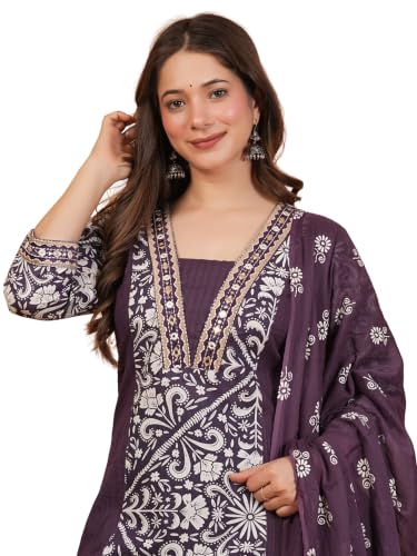 Image of Amayra Woman's Pure Cotton Straight Kurta Sets with Palazzos & Dupatta|Kurti Set for Woman|Suit Set for Women Cotton