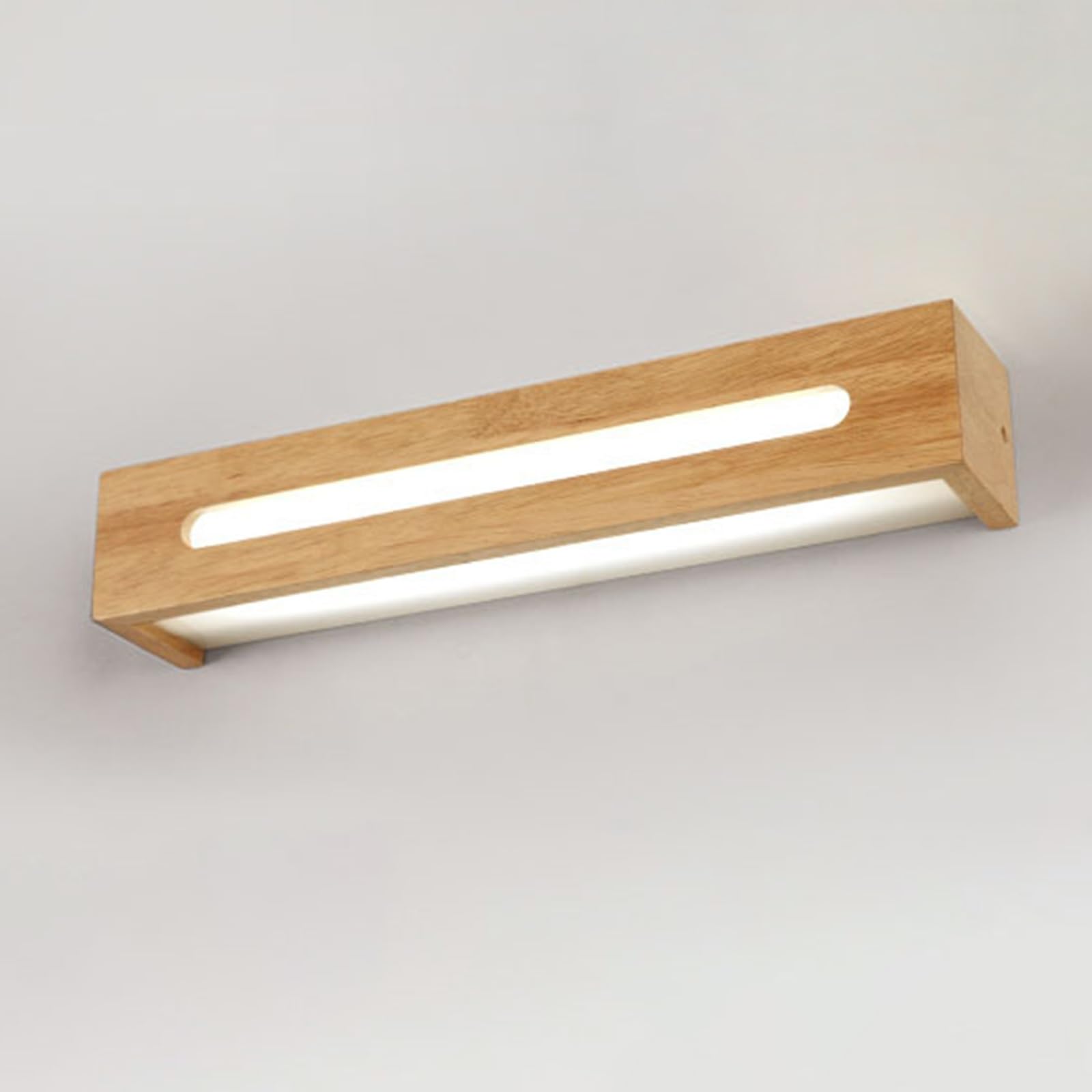 Lámpara de tocador rectangular de madera for baño, apliques LED estilo tronco sobre espejo, apliques rústicos de pared con pantalla acrílica for tocador, lámpara de espejo de pared.(Small)