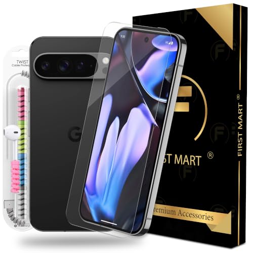 Image of FIRST MART Borderless Tempered Glass for Google Pixel 9 & Pixel 9 Pro with Cable Protector & Installation Kit | Edge-to-Edge, 9H Scratch Resistant, Case-Friendly | Pack of 1