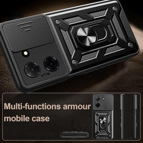 Image of Shockproof Back Case Cover for Vivo Y51 Pro 5G, Shockproof Vivo Y51 Pro Back Cover, Ring Case with Kickstand and Camera Protection Shutter - Black