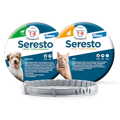 Seresto Kombi-Set: 1 Zeckenhalsband für kleine Hunde ab 8 kg und 1 Zeckenhalsband für Katzen. Bis zu 7 bis 8 Monate wirksamer Schutz gegen Zecken und Flöhe für Ihre Haustiere Seresto Kombi-Set: 1 Zeckenhalsband für kleine Hunde ab 8 kg und 1 Zeckenhalsband für Katzen. Bis zu 7 bis 8 Monate wirksamer Schutz gegen Zecken und Flöhe für Ihre Haustiere