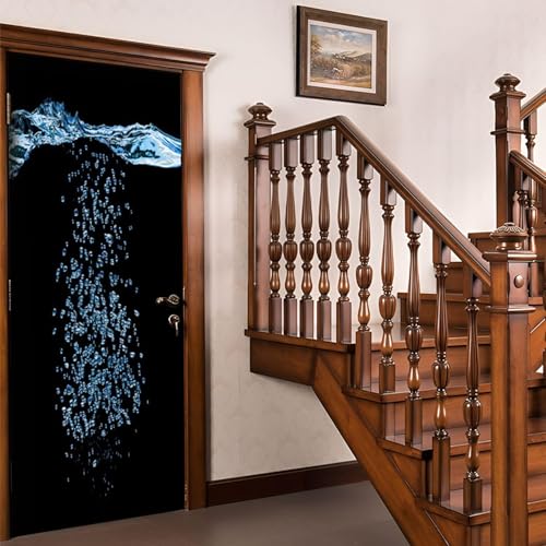 Pegatinas para Puertas de Agua Door Stickers 3D Adhesivo Vinilo Pegatina Puerta Negro Creativo Murales Póster Decorativas de Pared Mural Papel Pintado 70x200 cm a/1945