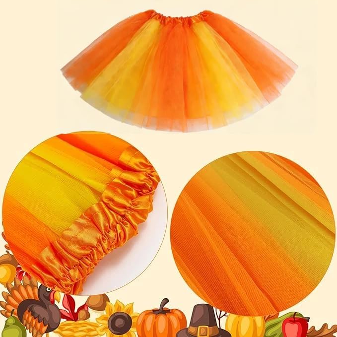 Orange Tutu Costume Set for Kids Girls Yellowe Plush Headband, Gloves, Glasses Spirit Day Girls Tutu Costume Halloween 80s Cosplay Birthday Party - Image 6